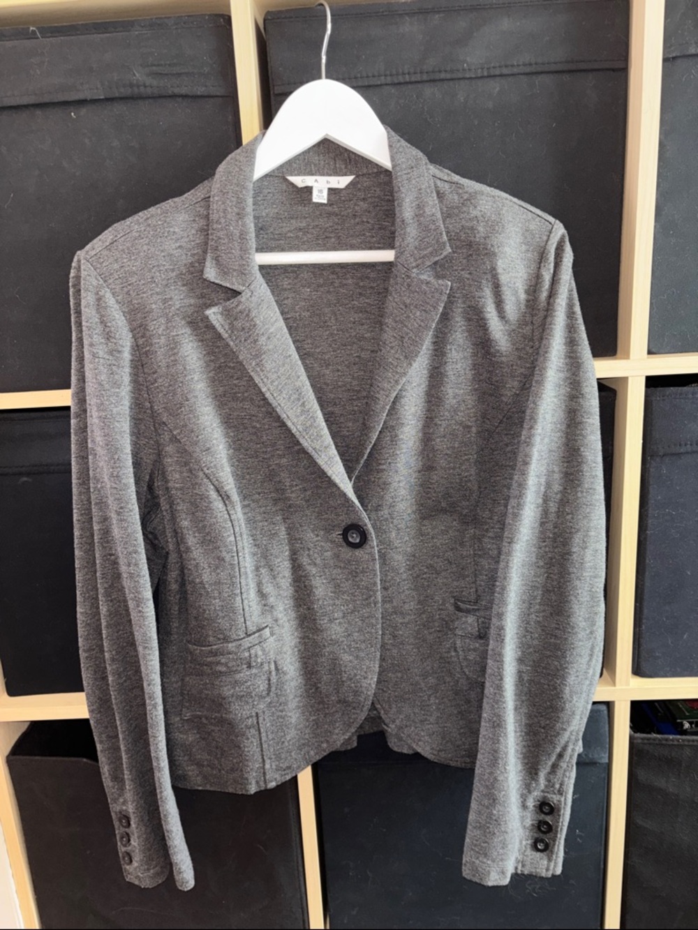 CAbi Grey Single-Button Knit stretch Blazer